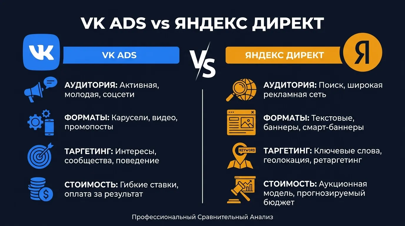 VK Ads vs Яндекс.Директ: куда вложить рекламный бюджет в 2026
